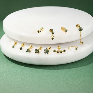 CANNER Nouveau Piercing à Tête Plate en Argent Sterling S925 Doré avec Agate Mousse Naturelle Motif Fleur - Product Image 2