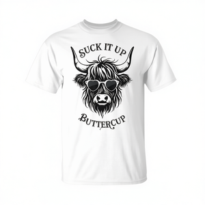 T-shirt Suck IT Up Buttercup Highland Cow bianca unisex per adulti taglia M - Product Image 2
