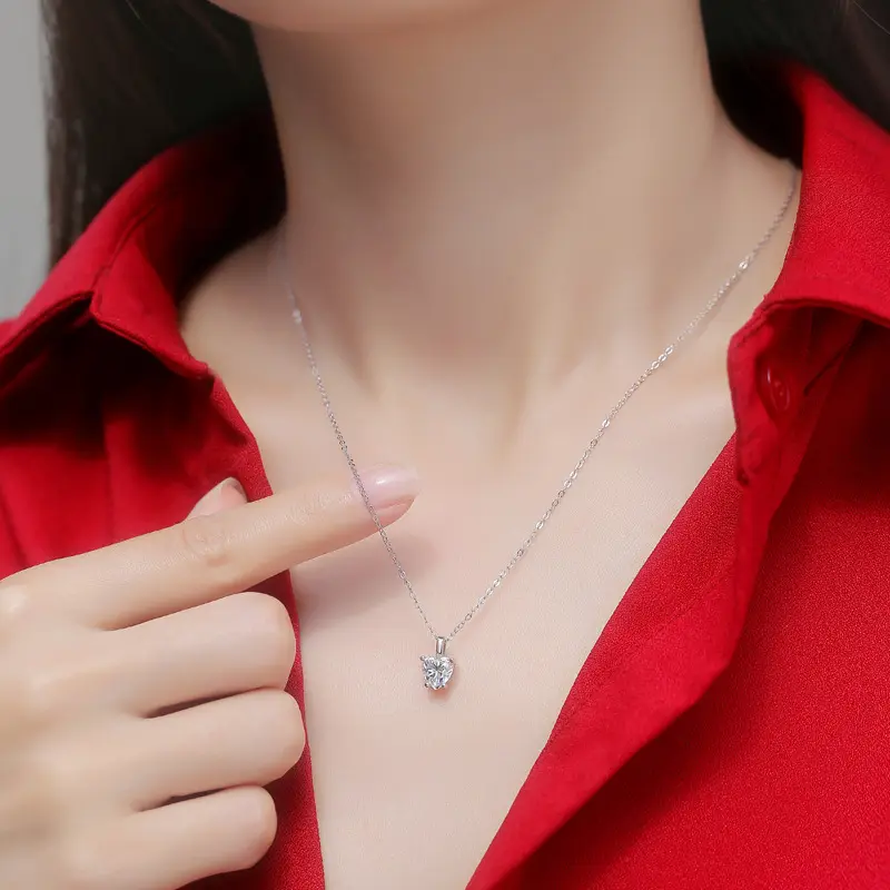 925 Silver Moissanite Necklace For Women Women's Neck Chain Jewelry Beads Choker Couple Pendants And Necklaces Gift Female Jewel