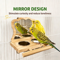 Plateforme d'alimentation en bois de pin pour cage à oiseaux avec miroir, conception anti-évasion et installation facile - Perchoir et accessoire décoratif pour oiseaux