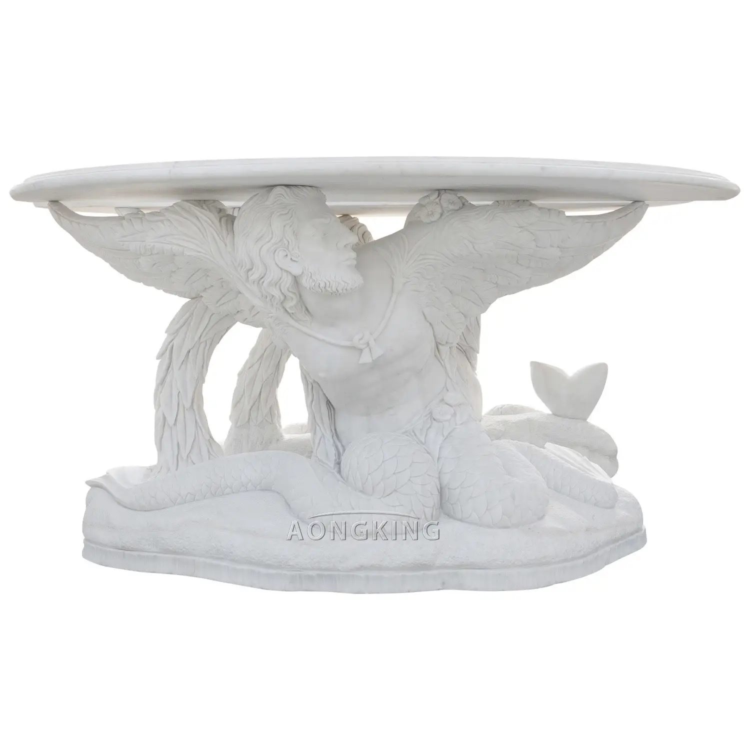 Estatua tallada a mano de mármol blanco, mesa de mármol Natural para decoración del hogar