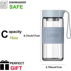 Botella de Agua de Vidrio de Borosilicato de 480 ml (16 oz) con Funda de Cuero e Infusor de Té, Personalizable con Logotipo, Venta al Por Mayor de Fábrica - Product Image 4