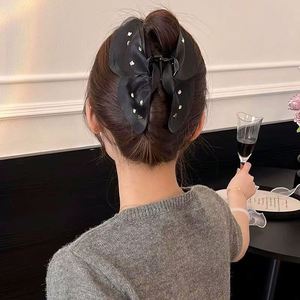 Élégantes grandes pinces à cheveux en forme de crabe pour femmes et filles, avec nœuds en tissu et perles, pinces à queue de cheval, barrettes, épingles à cheveux, accessoires capillaires - Product Image 4