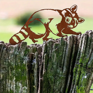 Metal Raccoon Animal Shape Garden Ornament Outdoor Decor Weather Resistant Painted Finish Deck Mount - Product Image 1