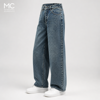 Jeans Hip Hop Oversize Streetwear avec poche arrière brodée, style rétro, délavé, coupe ample, jambe large, vintage, en denim pour hommes