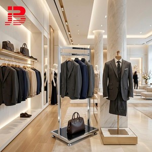Espositore per Abbigliamento in Acciaio Inox di Lusso con Specchio Cromato, Stand Espositivo per Negozi di Alta Gamma, Rastrelliera Multifunzione - Product Image 5