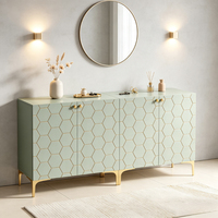 Buffet en bois vert de style moderne et luxueux de 160 cm avec poignées métalliques et rangement de plus de 1,5 m pour salon