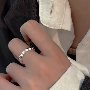 S925 Sterling Silver Geometric <b>Open</b> <b>Ring</b> With Sparkling Fragments Unisex Everyday Wear Jewelry - Product Image 1