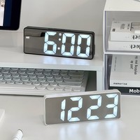 Jam Alarm Cermin Digital LED Bercahaya Senyap Desktop Samping Tempat Tidur Kalender Termometer Indikasi 24 Jam Pelajar Cerdas