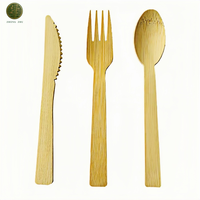 Ensemble de couverts en bambou emballés individuellement, cuillère, fourchette, couteau pré-roulés, serviette, manchon en papier kraft, compostable, biodégradable, en vrac