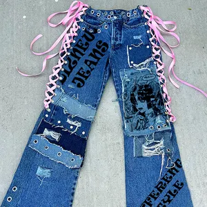 DiZNEW Pants Punk Jeans Fashion Street Men Wash Retro Wide Leg Straight Loose Burr Jeans Manufacturer Women Plus Size Jeans