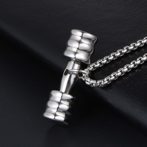 European American Style Fitness Dumbbell Necklace <b>Titanium</b> Steel Pendant Unisex Casual Jewelry SP612 - Product Image 3