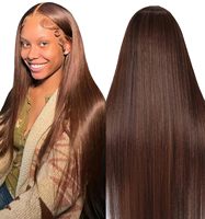 Perruque à cordon de serrage brun rougeâtre 9x6 HD, Lace Frontal, Cheveux Humains Indiens Bruts, Perruques Sans Colle, Perruques Lace Front en Cheveux Humains pour Femmes Noires
