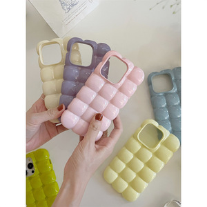 Funda de Teléfono Suave con Textura de Waffle en Color Sólido Estilo Macaron para iPhone 16 Pro Max 15 14 13 12 para Mujer - Product Image 1