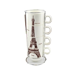 Taza de <span class=keywords><strong>Café</strong></span> Apilable, Taza de <span class=keywords><strong>Café</strong></span> de Cerámica Personalizada con la Torre <span class=keywords><strong>Eiffel</strong></span> y Soporte de Metal - Product Image 1
