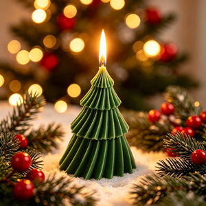 Bougie parfumée en forme de sapin de Noël coloré avec un ornement suspendu en forme de cloche pour la décoration festive de la maison et les fournitures cadeaux - Product Image 3