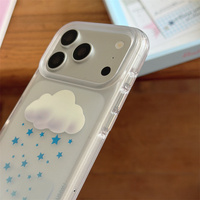 Coque de téléphone mignonne Ins IMD Nuages Étoiles pour iPhone 18 Pro Max 16 15 17 Pro 15 Pro avec chaîne, étui transparent antichoc coréen
