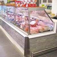 Vitrine réfrigérée à porte battante en verre droit pour la présentation de la viande fraîche