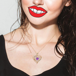Collier double cœur en or rose, pierre de naissance de février, cœur en améthyste simulée, zircone cubique, cadeau romantique, bijoux pour femmes - Product Image 5