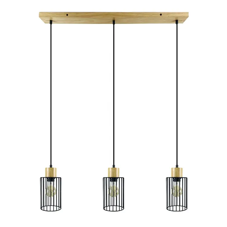 Wooden Pendant Lamp Minimalist Kitchen Dining Room Black Colour Lampshade Wood Chandelier For Kitchen Island