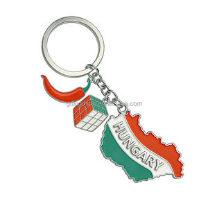 Llavero de metal con mapa de Hungría, recuerdos de Hungría, con dijes de Paprika y <span class=keywords><strong>Cubo</strong></span> de <span class=keywords><strong>Rubik</strong></span>, llavero esmaltado 'I Love Hungary' - Product Image 1