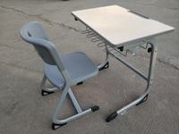 Bureau d'école ergonomique populaire, ensemble bureau et chaise individuels pour étudiant, table d'étude en bois avec chaise en PE, finition revêtement en poudre époxy