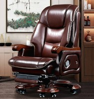 Chaise de bureau de direction ergonomique à dossier haut en cuir véritable confortable au design moderne avec repose-pieds