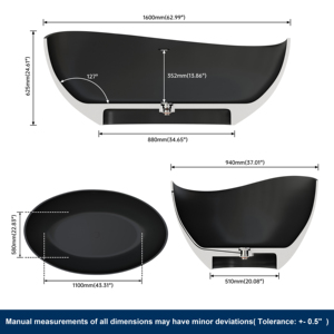 Bañera Maydon de 1600 mm para el Hogar, Bañera Moderna Independiente para Adultos, Bañeras de Resina de Piedra Negra Mate, Proveedor - Product Image 6