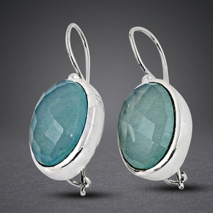 Silver Plated Oval Natural Stone Drop <b>Earrings</b> Bezel Setting Women's Classic Style Jewelry - Product Image 1