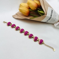Bracelet pour femme HC en rubis naturel, élégant, pierre de naissance, mariage, fiançailles, bijoux faits à la main, bracelet en acier inoxydable