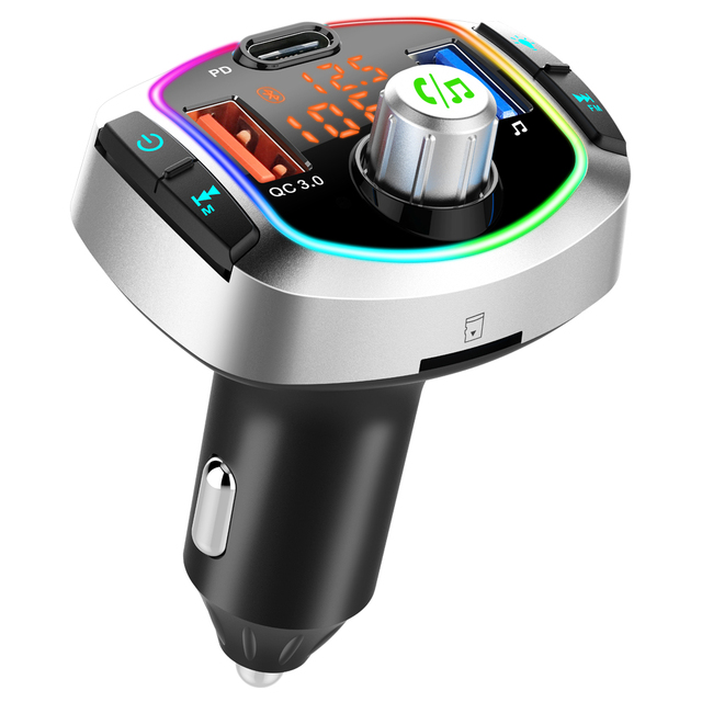 QC3.0+USB C Dual Fast Charger BT 5.0 Wireless Car MP3 Player FM Radio Adapter TF Car Kit Music Player Car FM Transmitter