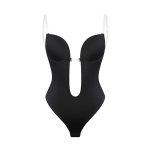 G-string-Entrenador de cintura para mujer, ropa interior moldeadora con escote en U, Body, modelador de cuerpo, sujetador sin espalda