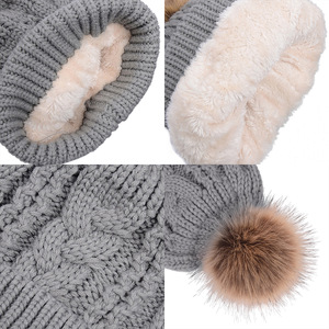 Women Knitted Beanie Red Cable Knit Warm Hat With Pom Pom 55.9-57.8 Cm - Product Image 2