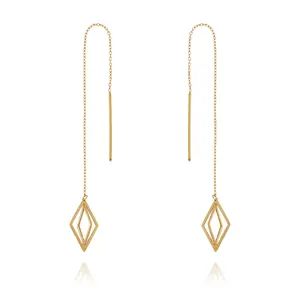 Milskye 14k gold plated fashion jewelry 925 silver deco thread chain drop earrings