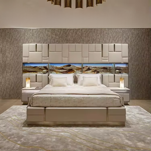 طقم سرير غرفة نوم إيطالي بحجم كينج من الجلد سرير مزدوج مع لوح أمامي بتصميم تخزين - Product Image 1