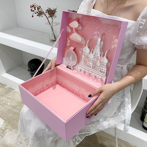 Boîte cadeau réutilisable en relief <span class=keywords><strong>3D</strong></span> Rose Château pour cosmétiques, tasse isotherme à couvercle rabattable, boîte cadeau Saint-Valentin pour étudiants - Product Image 1