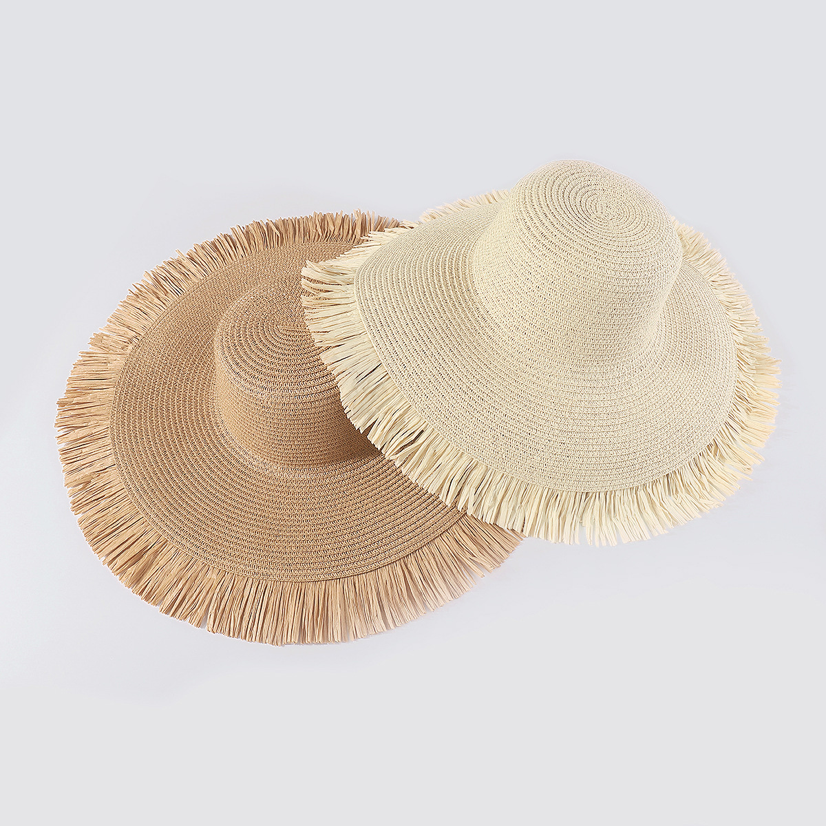 Beige Straw Frayed Edge Sun Hat Floppy Brim Casual Womens Beach Vacation Fashion Women main image 3