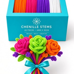 40 tiges en chenille de 6 mm x 30 cm, fournitures artisanales pour bricolage - Product Image 1