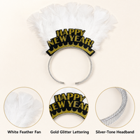 2027 Neujahrsparty Stirnband Frohes Neues Jahr Schwarz-Gold Gestreiftes Feder-Stirnband Neujahrsfeier Dekoration