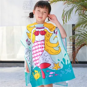 Haute qualité microfibre enfants dessin animé plage enfants imprimé serviette à capuche dessin animé Ponchos serviette de plage mignon