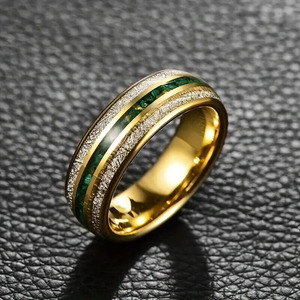 Bague de mariage pour homme, plaquée or antique vintage, 8 mm, avec méteorite et lapis, en tungstène, anneaux puzzle pour homme - Product Image 6