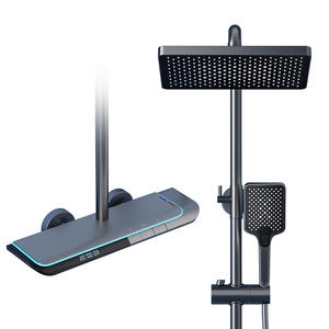 Ensemble de douche moderne avec robinet thermostatique à noyau céramique, pommeau de douche effet pluie, design rectangulaire, finition chromée, 1 poignée - Product Image 2