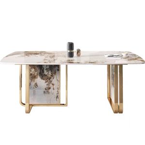 Juego de mesa de comedor de mármol de diseño italiano, tapa de mármol de 6 asientos con Base de Metal de Color oro rosa para comedor, muebles para el hogar - Product Image 5