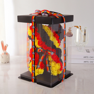 Ours en peluche rose en PE aux couleurs des drapeaux de plusieurs pays, fleur éternelle, cadeau mignon pour les fans et les amoureux du sport - Product Image 4
