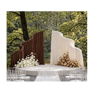Arco Metallico <span class=keywords><strong>per</strong></span> Matrimoni con Tenda Asimmetrica in Tessuto Beige, <span class=keywords><strong>Sfondo</strong></span> <span class=keywords><strong>per</strong></span> Eventi e Palcoscenici - Product Image 1