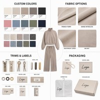 Ensemble 2 pièces OEM pour femme : Haut court à col roulé semi-zippé en maille côtelée de haute qualité et pantalon large à revers côtelés, avec logo personnalisé