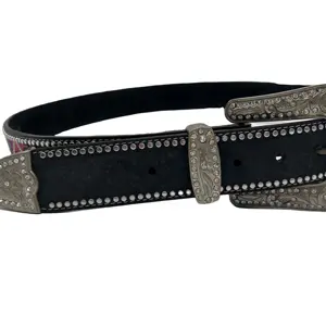 Kulanyane-Cinturón con diamantes de imitación, correa de cuero de vaca auténtica personalizada, hebilla de cinturón redonda con diamantes de imitación