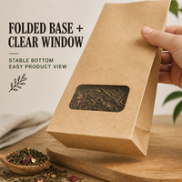 Sachet en papier kraft compostable personnalisé avec fenêtre et soufflet latéral en PLA pour épices sèches, emballage alimentaire de qualité, fabricant OEM