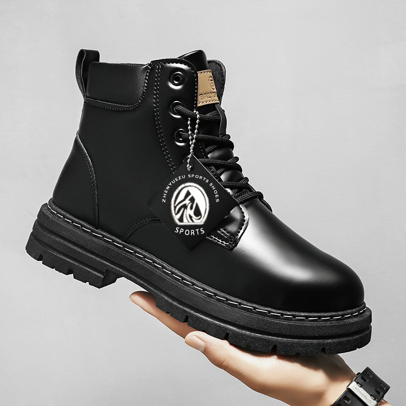 Mens High-Top Leather Boots - Fashionable & Rainproof