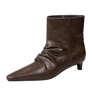 2887-2 Retro Fashion Women's Thin Heel Pointed Toe Short Tube Ruched <strong>Slouch</strong> Slim French Style for <strong>Boots</strong> - Product Image 2